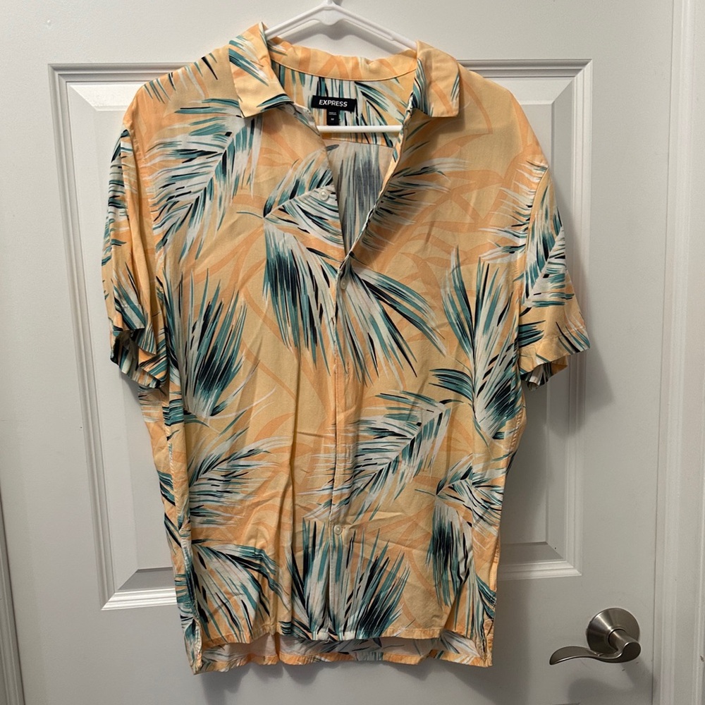 Express Men's Palm Leaf Shirt - Tan and Green